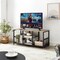 Engineered Wood TV Stand with Black Metal Frame, Mesh Shelves and Adjustable Feet